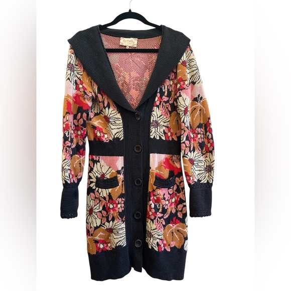 Lia Molly Anthropologie Floral Intarsia Cardigan Sweater Coat Boho Cottagecore